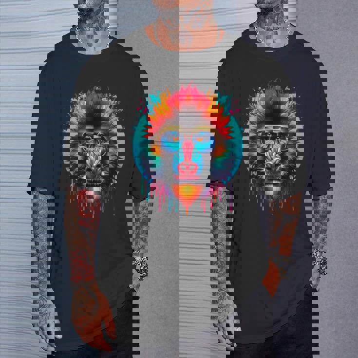 クールなタイダイサングラスマンドリルイラストアート Tシャツ 彼への贈り物