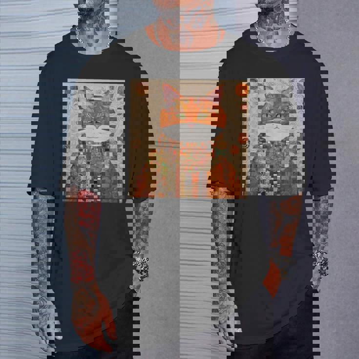 グスタフ・クリムト 幾何学模様の猫 Tシャツ 彼への贈り物