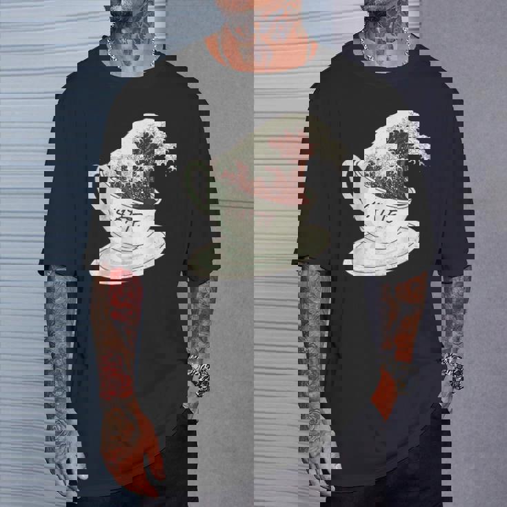 グレートウェーブ カフェラテ コーヒー カフェイン 神奈川 北斎 Tシャツ 彼への贈り物