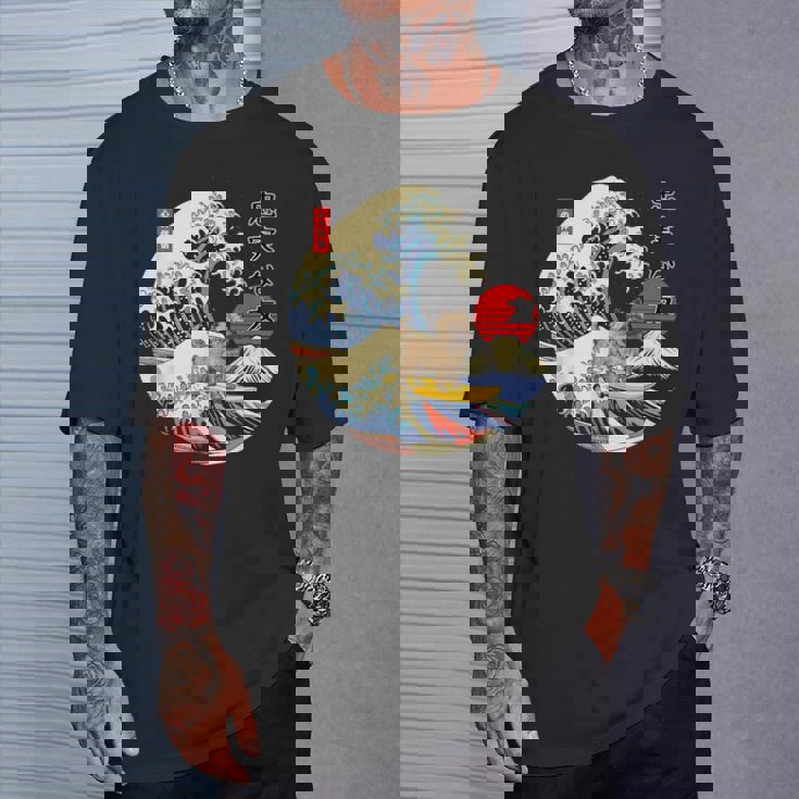 ケアンテリア 日本の神奈川波 サーフ 忠実な犬 Tシャツ 彼への贈り物