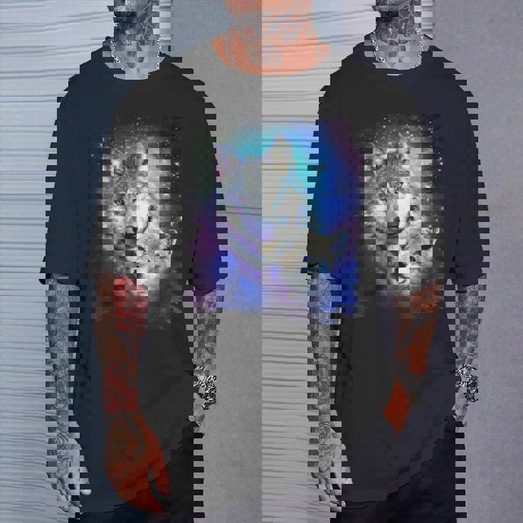 コズミックスペース オオカミ 家族 オオカミ 顔 Tシャツ 彼への贈り物