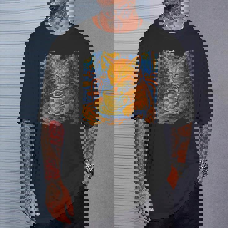 ゴッホ 猫 絵画 面白い 芸術的 猫 コーヒー愛好家 Tシャツ 彼への贈り物