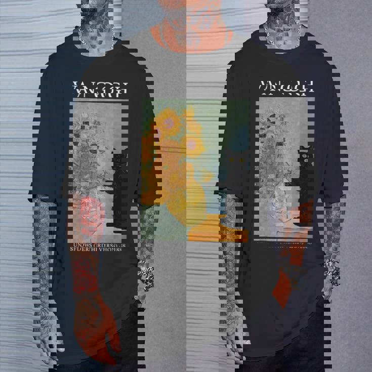 ゴッホ 黒猫 ひまわり おもしろ猫 Tシャツ 彼への贈り物