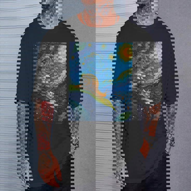 ゴッホの星空の夜のカタツムリスローモーバー動物愛好家 Tシャツ 彼への贈り物