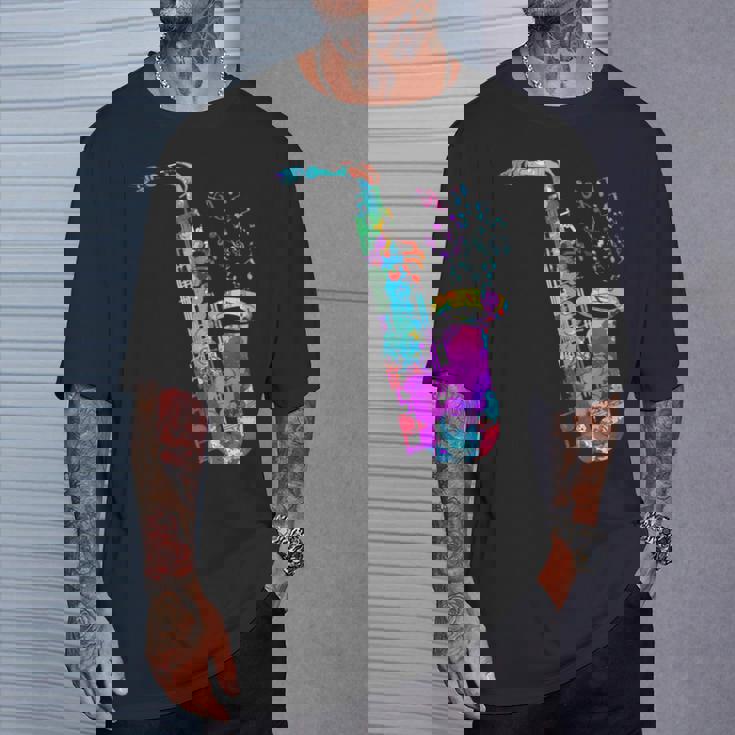 サクソフォン プレーヤー ジャズ 音符 サクソフォン カラフル サックス Tシャツ 彼への贈り物