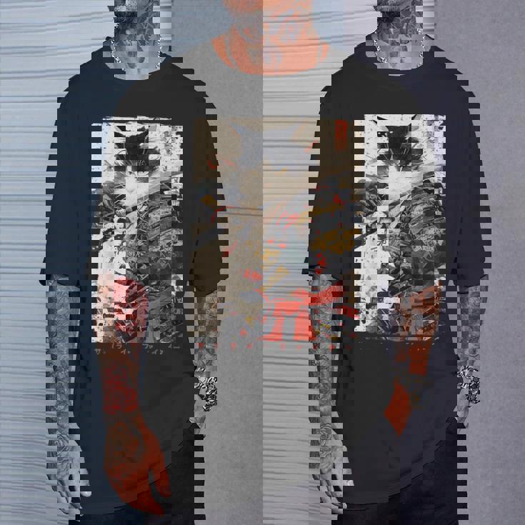 サムライ 猫戦士 浮世 墨絵 猫 サムライ Tシャツ 彼への贈り物