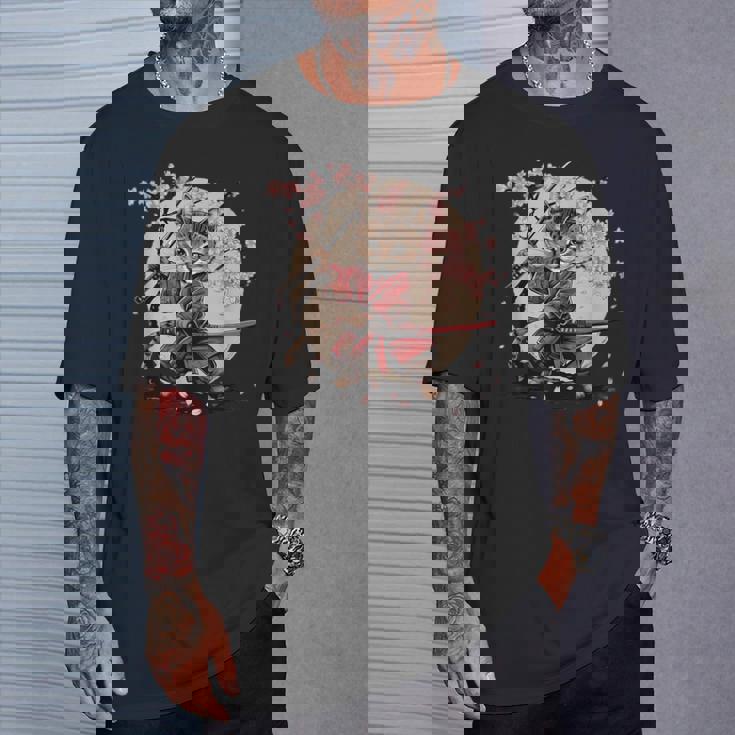 サムライキャット 日本戦士 サクラツリー 日本忍者 猫 Tシャツ 彼への贈り物