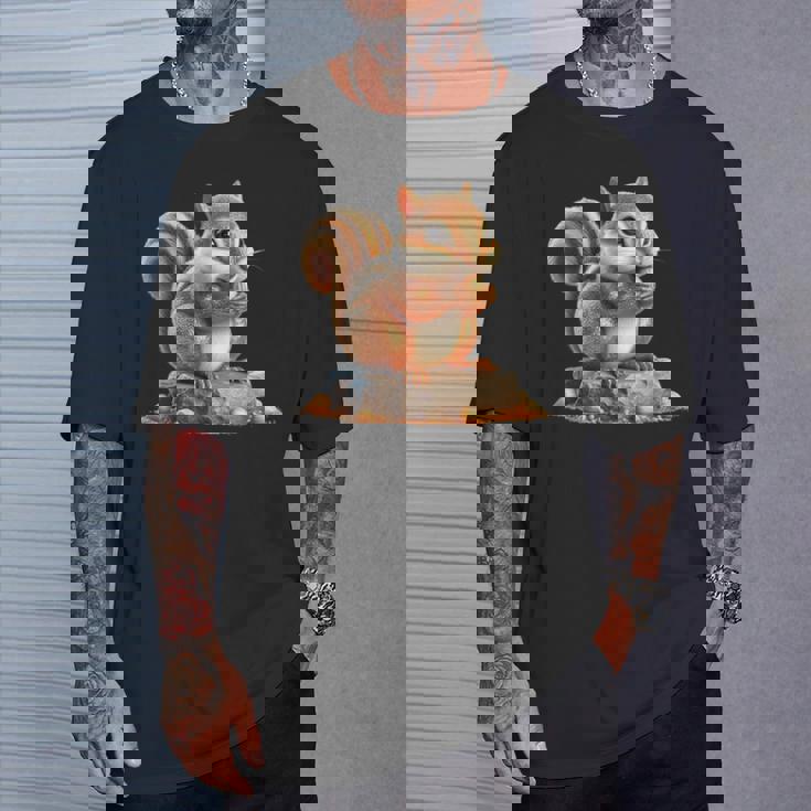 シマリス 森林 動物 木 リス 水彩 Tシャツ 彼への贈り物