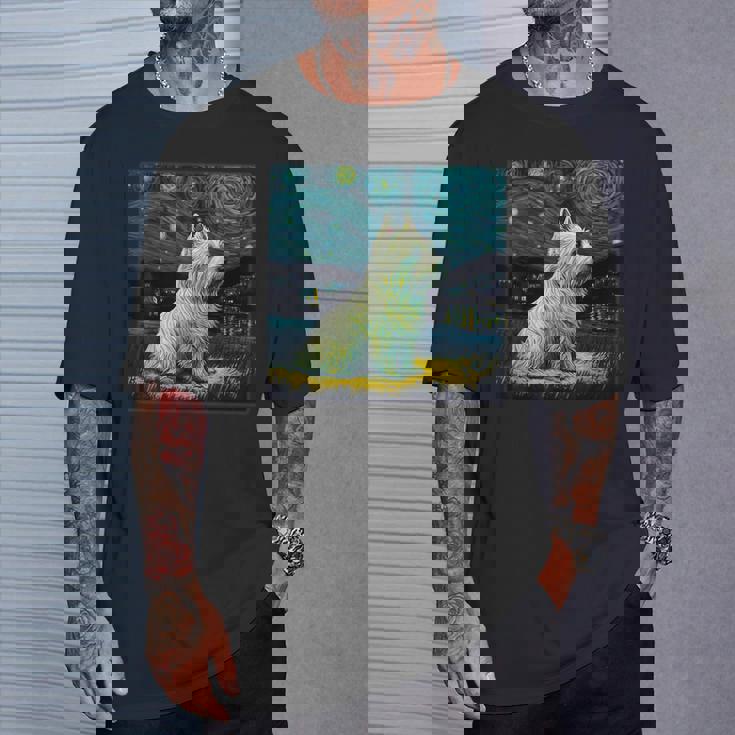 シュールレアリズム 星月夜 ウェスティ 犬 Tシャツ 彼への贈り物