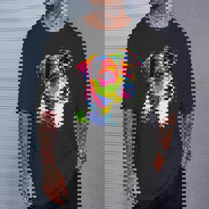 ジャック・ラッセル・テリア ブライトカラー ポップアート 愛犬家 Tシャツ 彼への贈り物