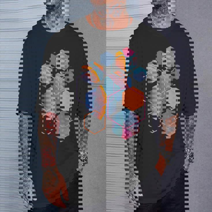 スタイリッシュ ティール オレンジ 六角形 モダン シェイプ マニア Tシャツ 彼への贈り物