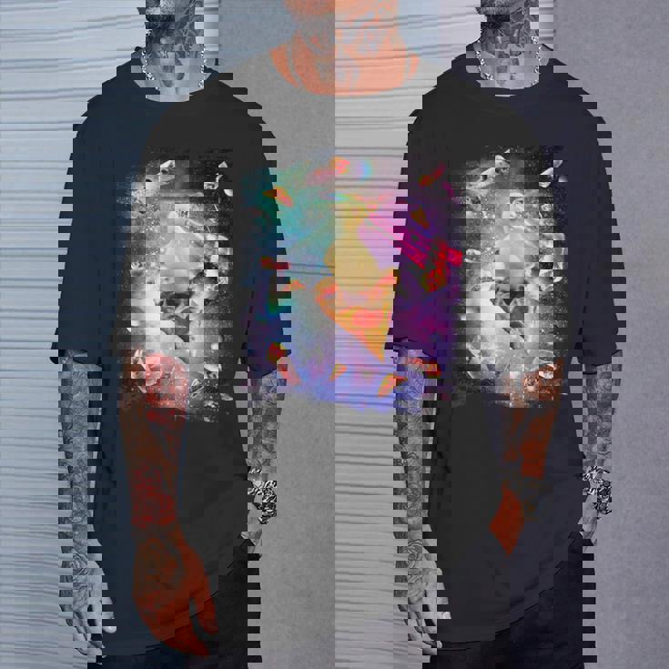 スペースレーザーアヒル食べるピザ、ギャラクシーダック。 Tシャツ 彼への贈り物