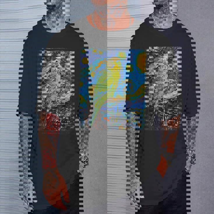 セキセイインコ オウム 鳥 星月夜 絵画 Tシャツ 彼への贈り物