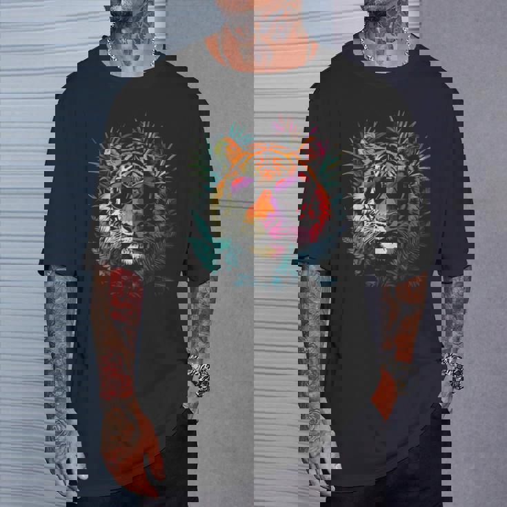 タイガーフェイス 動物好きモチーフ サングラス イラスト 虎 Tシャツ 彼への贈り物