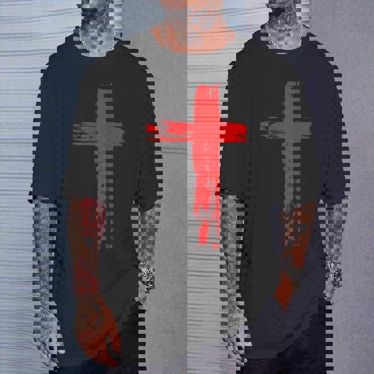 タトゥーレッドクロスオーダー I Christian I Brushtroke I Cross Tシャツ 彼への贈り物