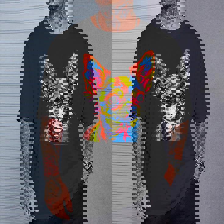 チワワ カラフル カラー ポップアート ラブ ちっちゃかわいいチワワ Tシャツ 彼への贈り物