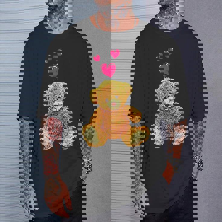 テディベアとハートのかわいいテディベアモチーフ Tシャツ 彼への贈り物