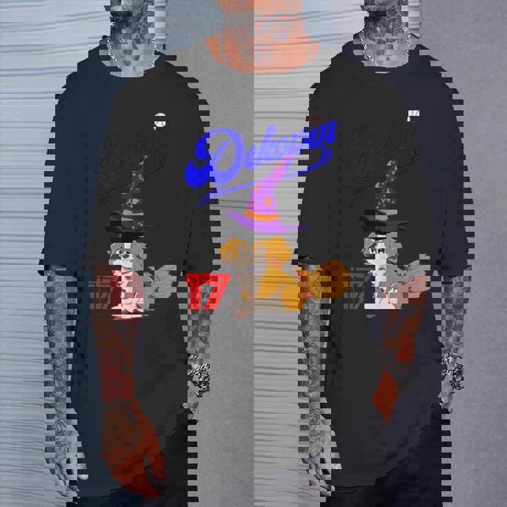 デコピン、デコイ、犬シャツ、No17、愛犬、コーイケルホンディエ、野球観戦、Dekopin Decoy ハロウィン Tシャツ 彼への贈り物