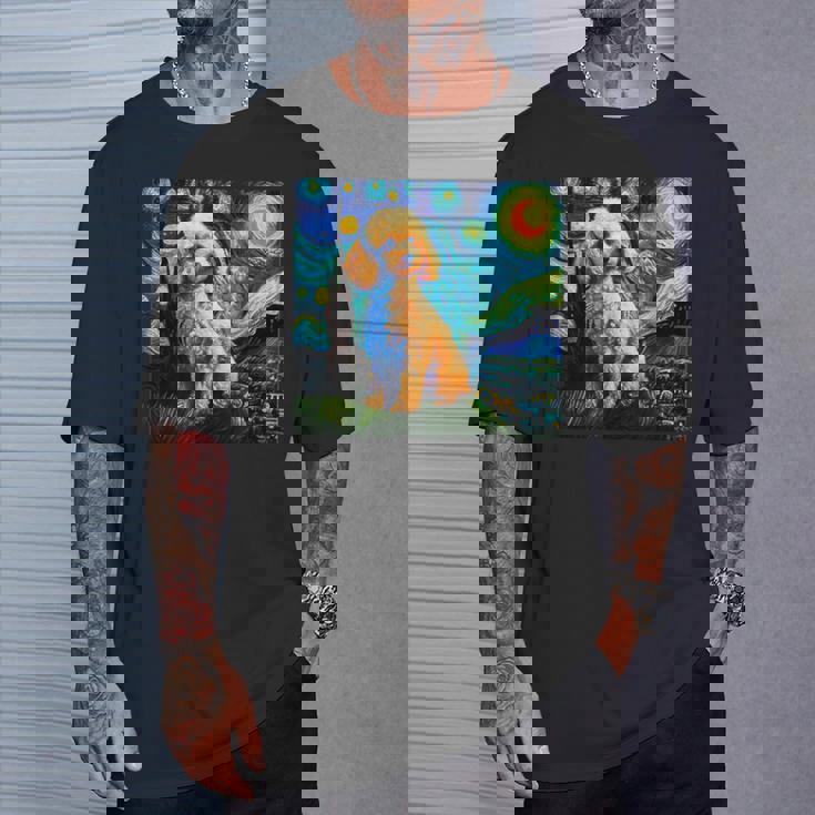 トイプードル 面白いtシャツ 犬 ゴッホ 星月夜 かわいい メンズ 子供 おもしろ 服 グッズ ネタ Tシャツ 彼への贈り物