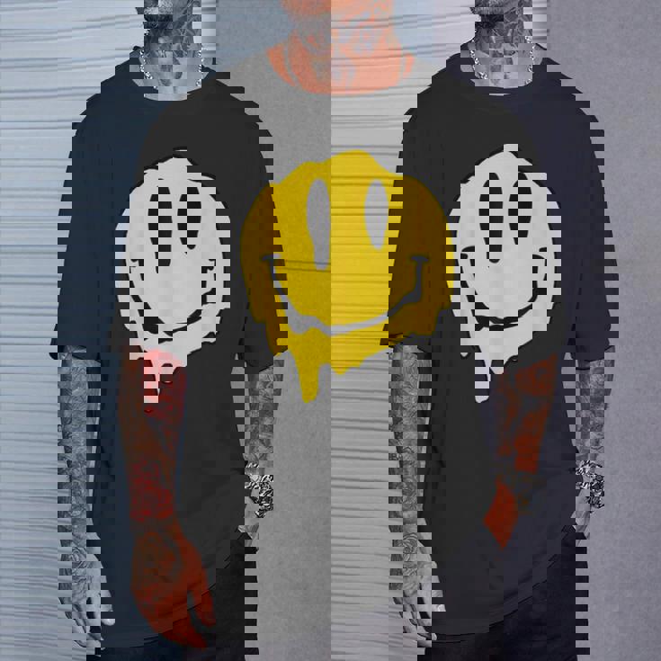 ドリッピースマイルイエロースマイルフェイスシャツ かわいい ハッピースマイルフェイス Tシャツ 彼への贈り物