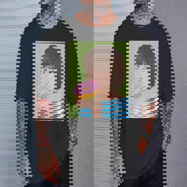 ドーナツショップ ポップアート ポートレート ロジックロックスター キュート ドーナツ ガールフレンド ドーナツ Tシャツ 彼への贈り物