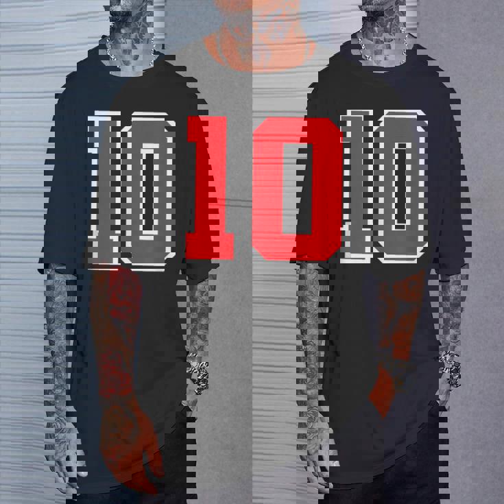 ナンバー10 スポーツジャージ 誕生日 年齢 ラッキーナンバー レッド ホワイト Tシャツ 彼への贈り物