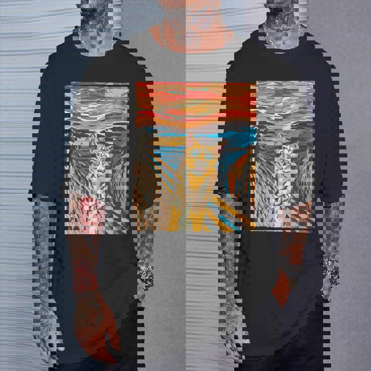 ニャンコの叫び 面白いtシャツ 猫 ムンクの叫び パロディ ネコ メンズ 子供 おもしろ 服 おもしろグッズ ネタ Tシャツ 彼への贈り物