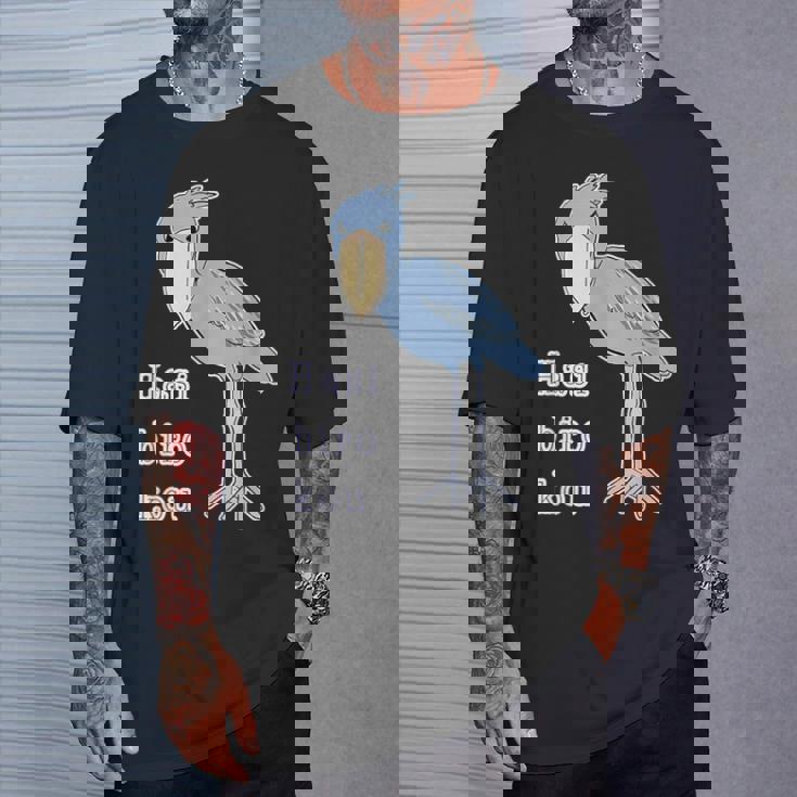 ハシビロコウさん 『セルフィー』青い鳥【どうぶつフレンズ 】ゆるくて かわいい 動物園の生き物 イラスト Tシャツ 彼への贈り物