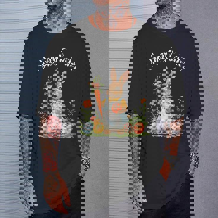 ハッピーイースターバニーニンジンイースターエッグ イースターラビットアートワーク Tシャツ 彼への贈り物