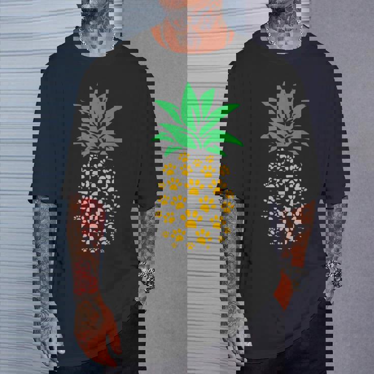 ハワイアンアイランド パイナップル 猫の肉球プリント 猫好きのギフト Tシャツ 彼への贈り物