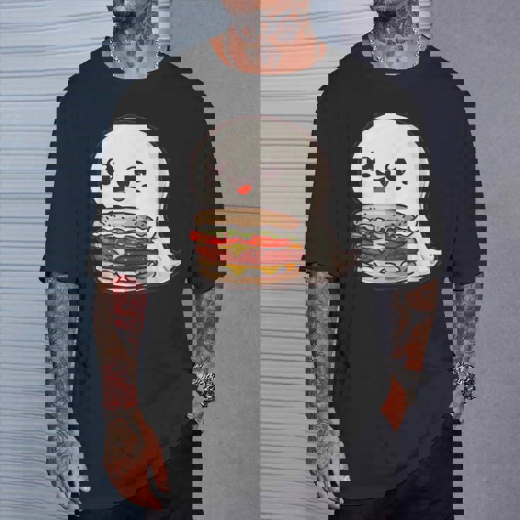 ハンバーガーとかわいいおばけ Tシャツ 彼への贈り物