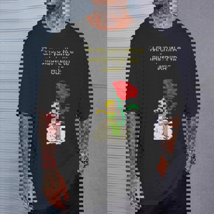 バラの言葉が入った星の王子様 Tシャツ 彼への贈り物