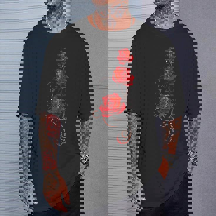 バレンタインデー ギフト シャツ 赤バラ とげ付き 葉っぱ Tシャツ 彼への贈り物