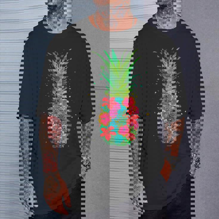 パイナップルフラワー レディース メンズ アロハ ハワイ ヴィンテージ ハワイアン Tシャツ 彼への贈り物