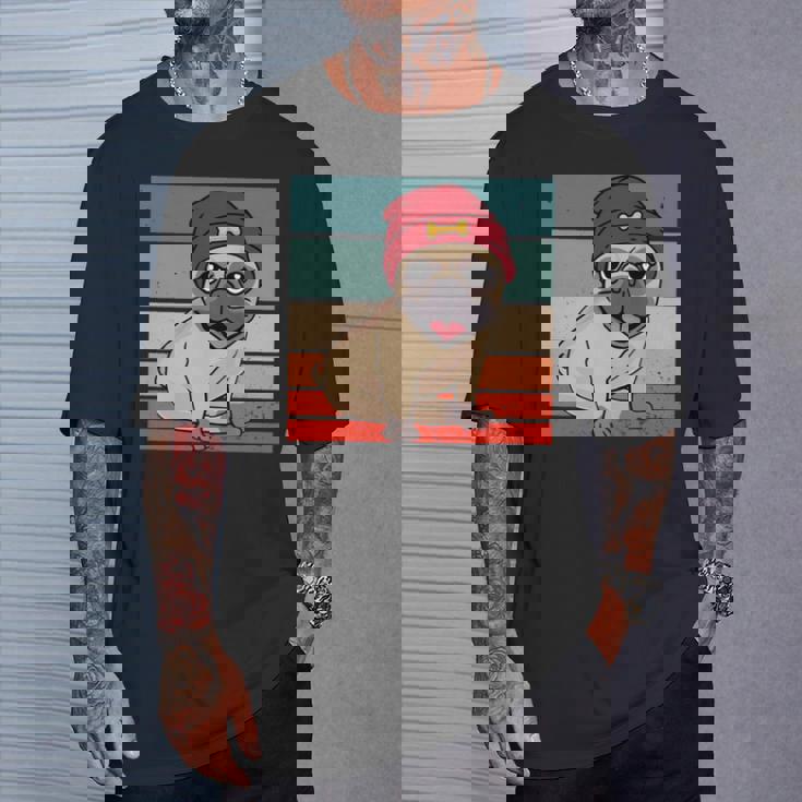 パグ ビーニー 赤骨かわいい遊び心のある幸せなスタイリッシュな動物ペット 長袖tシャツ Tシャツ 彼への贈り物