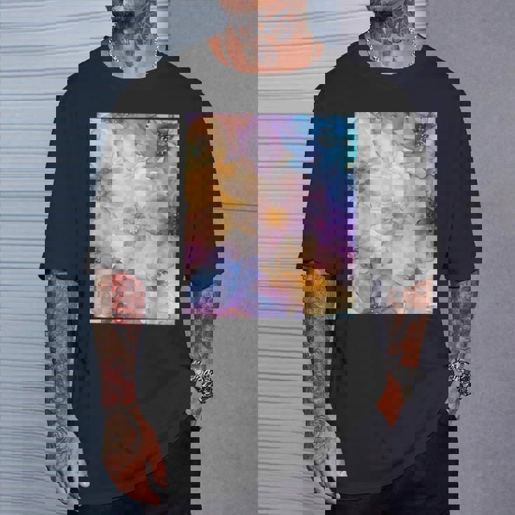 パステルインクのイラストにマルチカラー春の花。 Tシャツ 彼への贈り物