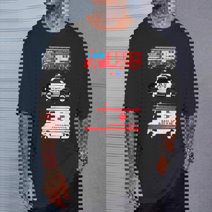 パトカー 消防車 救急車 ファーストレスポンダーデザイン Tシャツ 彼への贈り物