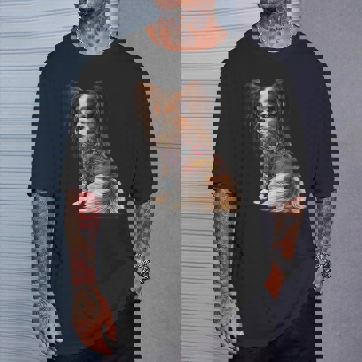 パピヨン犬 日本の伝統的なドラゴンタトゥー イレズミ Tシャツ 彼への贈り物