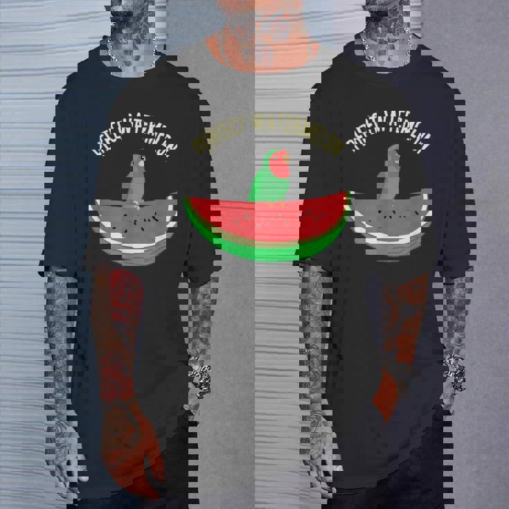 パーフェクトスイカラブバード、バーブミーム、グリーンオウムフルーツ Tシャツ 彼への贈り物