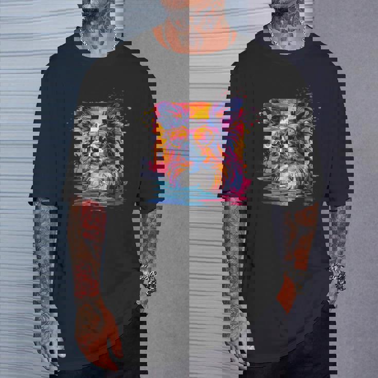 ビーチ・ポップアート クールなパピヨン Tシャツ 彼への贈り物