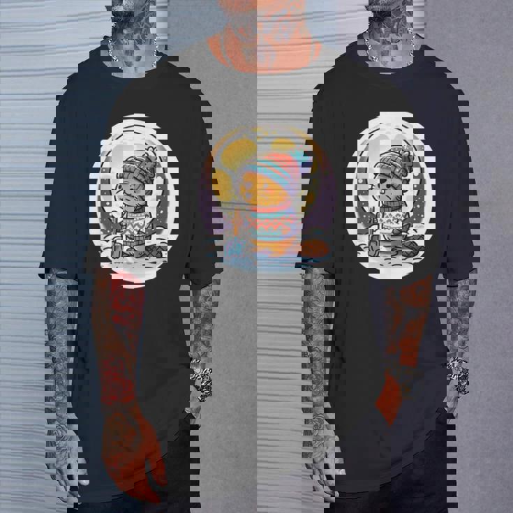 ビーバームーン 冬のワンダーランドのかわいいビーバー Tシャツ 彼への贈り物