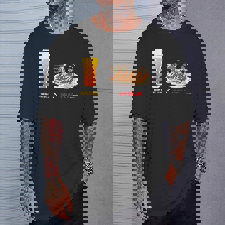 ビールとぎょうざとねこ ビール 餃子 猫 Tシャツ 彼への贈り物