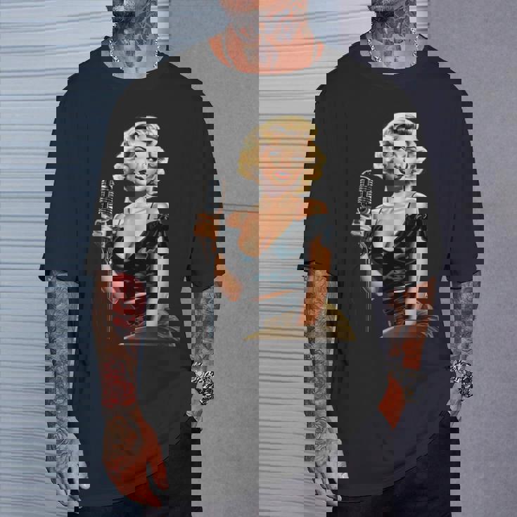 ピンナップガール ビンテージマイク 歌う オールドスクール Tシャツ 彼への贈り物