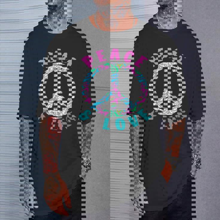 ピースアンドラブカラフルヒッピーシンボル Tシャツ 彼への贈り物