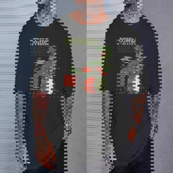 ファニー ドラマーサウルスレックス 恐竜ドラマー ギフト 恐竜ドラム Tシャツ 彼への贈り物