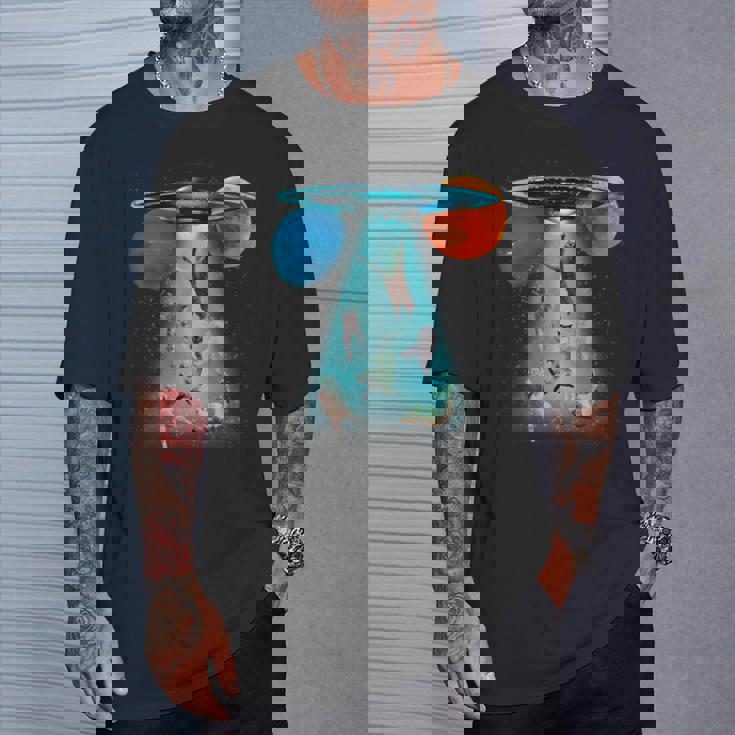 ファニースペースキャット Ufo 宇宙人 空飛ぶ猫 ギャラクシープラネット グラフィック Tシャツ 彼への贈り物