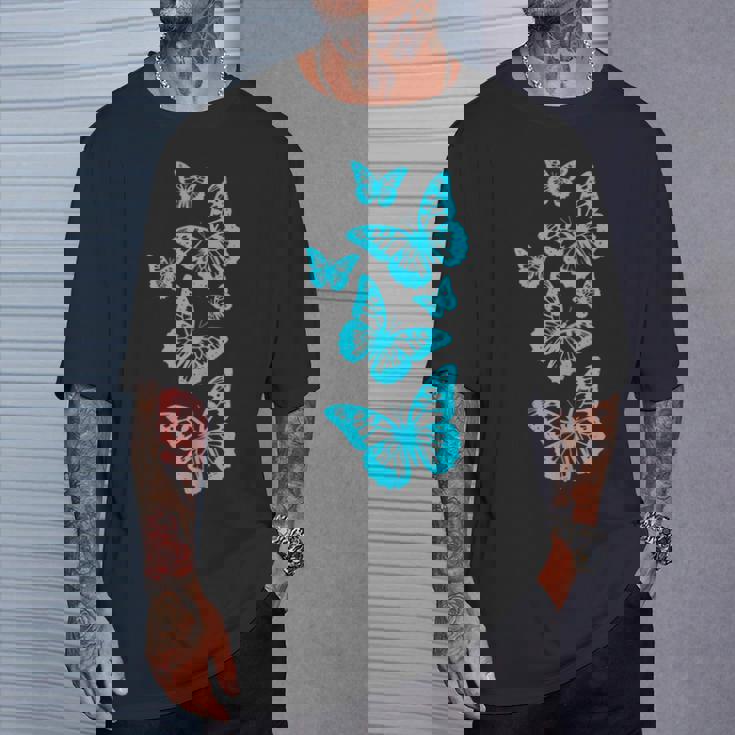 ファンタジー エレガント 蝶 ブルー ブラック シェイプ マニア Tシャツ 彼への贈り物