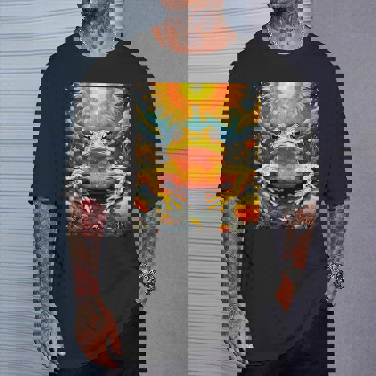 ファンタジー キュート イエロー カエルの太陽 Tシャツ 彼への贈り物