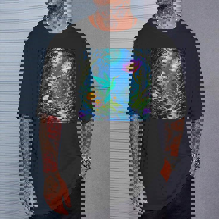 ファンタジー グリーン 鳥 花 Tシャツ 彼への贈り物