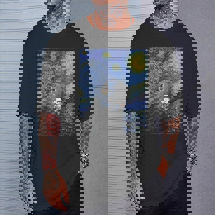 ファン・ゴッホの星月夜鳩のミームペインティング Tシャツ 彼への贈り物